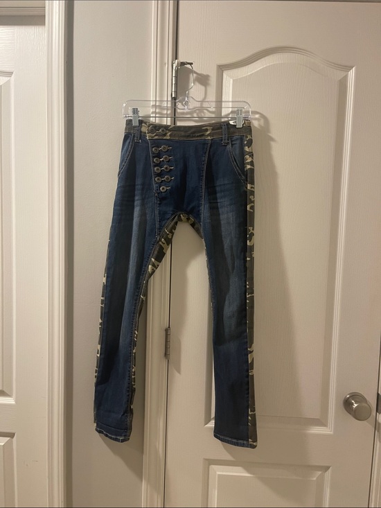 Denim - Mens Blue Denim Jeans with Camouflage Trim